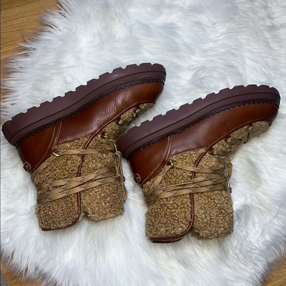 Sam Edelman Orelia Tan Brown Shearling Lace-Up Boots Size 8.5 - Picture 5 of 10